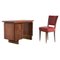 Italian Modern Desk in Carved Walnut and Rosewood with Side Chair 1