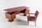Italienischer Moderner Boomerang Schreibtisch aus Geschnitztem Nussholz & Palisander mit Sessel 12