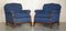Victorian Napoleonic Blue Upholstery Sofa & Armchair Suite with Claw & Ball Feet, Set of 3 2