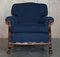 Victorian Napoleonic Blue Upholstery Sofa & Armchair Suite with Claw & Ball Feet, Set of 3 4