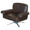 Brown Leather Ds-35 Swivel Armchair Hand Stitched from de Sede. 1960s 1