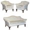 Antique Victorian Chinoiserie Upholstery Sofa & Armchair Suite with Claw & Ball Feet, Set of 3 1