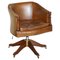 Vintage Hand Dyed Aged Brown Leather Captains Chesterfield Swivel Armchair 1