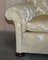 Victorian Damask Upholstery Sofa & Armchair Club Suite with Turned Bun Feet, Set of 3, Image 7