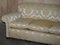 Victorian Damask Upholstery Sofa & Armchair Club Suite with Turned Bun Feet, Set of 3 16