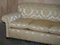 Victorian Damask Upholstery Sofa & Armchair Club Suite with Turned Bun Feet, Set of 3, Image 16