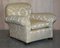 Victorian Damask Upholstery Sofa & Armchair Club Suite with Turned Bun Feet, Set of 3 11