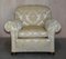 Victorian Damask Upholstery Sofa & Armchair Club Suite with Turned Bun Feet, Set of 3, Image 12