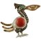 Red Coral Button Diamonds Emerald 14k White and Rose Gold Bird Shape Brooch 1