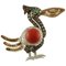Red Coral Button Diamonds Emerald 14k White and Rose Gold Bird Shape Brooch, Image 1