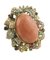 Diamonds Rubies Emeralds Blue and Yellow Sapphires Coral Rose Gold Silver Ring, Image 2