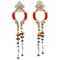 Handcrafted Clip-On Earrings in 14K White Gold with Diamonds Blue Sapphires Emeralds and Coral, Image 1