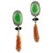 Antique Handcrafted Earrings in 14K Gold with Diamonds Emeralds Onyx Jade and Orange Engraved Coral 1