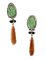 Antique Handcrafted Earrings in 14K Gold with Diamonds Emeralds Onyx Jade and Orange Engraved Coral, Image 2