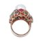 Anello in oro rosa 14K con perle dei mari del Sud, smeraldi, rubini e diamanti, Immagine 2