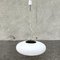 Italian White Glass, Brass & Black Metal Pendant Lamp, 1950s, Image 1