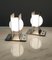 Space Age Italian Brushed Steel and Opaline Glass Sphere Table Lamps, 1970, Set of 2 5