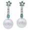 South-Sea Pearl Emeralds Diamonds,18 Karat White Gold Dangle Earrings, Set of 2 1