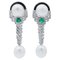 14 Karat White Gold with Diamonds Emeralds Pearls & Onyx Dangle Earrings, Set of 2 1