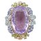 14 Karat White and Rose Gold Amethyst Tsavorite Lolite Peridots Diamonds Ring 1