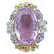 14 Karat White and Rose Gold Amethyst Tsavorite Lolite Peridots Diamonds Ring, Image 1