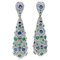 Emerald Diamonds Sapphires Rose Gold & Silver Dangle Earrings, Set of 2 1