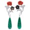 Malakite Coral Black Stones Diamonds & Platinum Dangle Earrings, Set of 2, Image 1