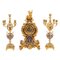 Louis XV Style Gilt Bronze & Cloisonné Enamel Clock & Candleholders, Set of 3, Image 1