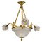 Vergoldeter Bronze & Glas Kronleuchter mit Vier Leuchten im Neoklassizistischen Stil 1