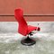 Norwegian Post Modern Metal Wood & Red Fabric Adjusting Height Armchair, 1980s 5