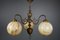 Lampe à Suspension Art Déco avec Globes en Verre Opalin Marbré 1