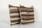 Vintage Turkish Black Striped Tribal Anatolian Cushion Covers, Set of 2 2