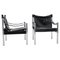 Sedia Safari in pelle nera e metallo cromato di Johanson Design, anni '70, set di 2, Immagine 1