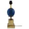 Table Lamp with Blue Orb and Brass Base, Le Dauphin, France 1