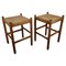 Mid-Century Italian Carved Wood and Cord Stools, 1960s, Set of 2 1