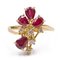 18k Yellow Gold Ring with Teardrop Rubies 1.5ctw and Diamonds 0.10ctw, 1970s 1