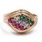 18k Yellow Gold Ring with Diamonds Rubies and Emeralds, 1960s 1