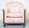 Victorian Pink Silk Upholstery Sofa & Armchair Suite with Hand Carved Goat Hoof Feet, Set of 3 4