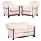 Victorian Pink Silk Upholstery Sofa & Armchair Suite with Hand Carved Goat Hoof Feet, Set of 3 1
