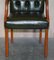 Vintage Aged Regency Green Leather Chesterfield Tufted Office Directors Armchair 8