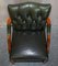 Vintage Aged Regency Green Leather Chesterfield Tufted Office Directors Armchair 5