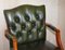 Vintage Aged Regency Green Leather Chesterfield Tufted Office Directors Armchair 4