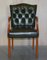 Vintage Aged Regency Green Leather Chesterfield Tufted Office Directors Armchair 2