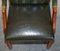 Vintage Aged Regency Green Leather Chesterfield Tufted Office Directors Armchair 6