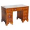 Vintage Partner-Schreibtisch aus grünem Vintage Nussholz & Leder 1
