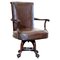 Chaise de Capitaine Pivotante Antique en Cuir Marron avec Pieds Griffes et Boules de Thomas Chippendale 1