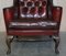 Leather Flat Arm Chesterfield Wingback Bordeaux Armchairs from William Morris, Set of 2 10