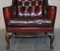 Leather Flat Arm Chesterfield Wingback Bordeaux Armchairs from William Morris, Set of 2, Image 10