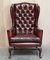 Leather Flat Arm Chesterfield Wingback Bordeaux Armchairs from William Morris, Set of 2 17