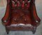 Flache Leder Chesterfield Ohrensessel in Bordeaux von William Morris, 2er Set 19